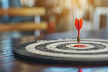 Fototapeta premium Red dart hitting the center of a target.