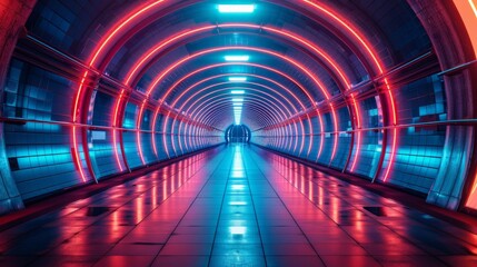 Abstract neon tunnel background. 3d rendering. Futuristic tunnel corridor.