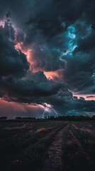 Naklejka premium Electrified Skyscape: Lightning Strikes and Cloud Turbulence