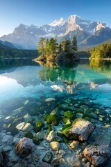 Mountains and islands in the middle of a lake