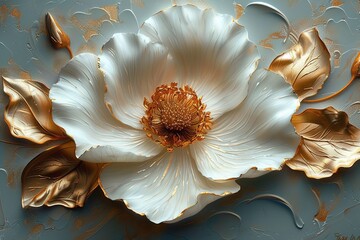3D white and gold flower.	
