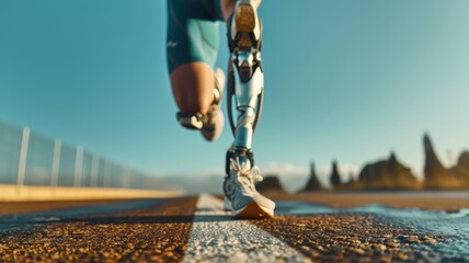 Close-up of a runner's sneakers at the start line on an athletic track, conveying motivation and active lifestyle, suitable for sports and fitness themes.