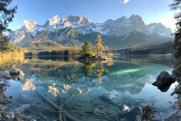 Mountains and islands in the middle of a lake