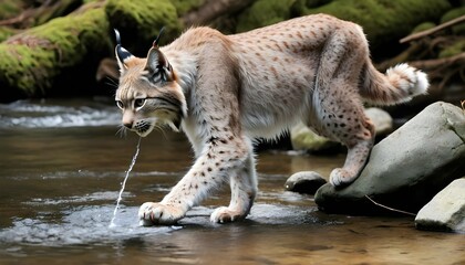 A-Lynx-With-Its-Paw-In-A-Stream-Fishing-For-Trout-Upscaled_5