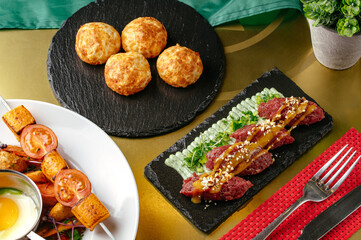 set of Italian food on the table. a variety of Italian food.