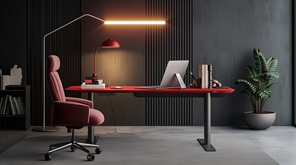 Unleash the potential of your workspace with our AI-optimized reading light gracing a stylish red desk, a dynamic duo dedicated to boosting productivity and comfort attractive look