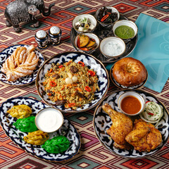 a set of Georgian food on the table. a variety of Georgian food.