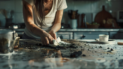 Cleaning the dirty kitchen, Stains in the kitchen from cooking burns