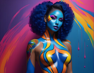 Naklejka na ściany i meble Vibrant Spectrum: A Woman Adorned in Colorful Body Art
