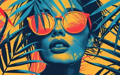 A Women Wearing Sunglass in the Style of Pop Art