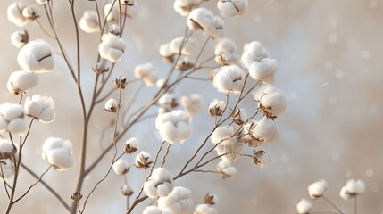 lifelike cotton bush isolated against a trending background, evoking the beauty and importance of agriculture.