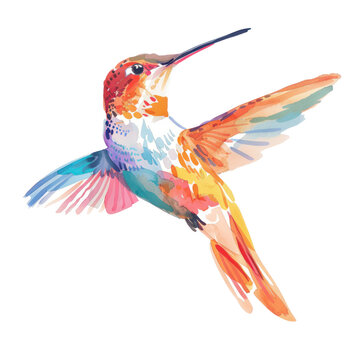 water colored humming bird on isolated transparent background