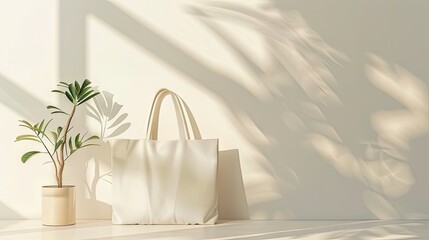 square cotton-style bag mockup amidst lush foliage, showcasing eco-friendly elegance.