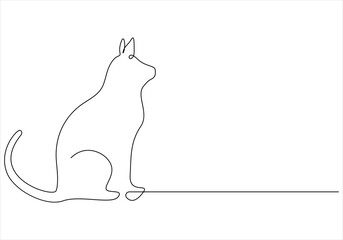 Continuous one line drawing of cat out line vector art illustration 