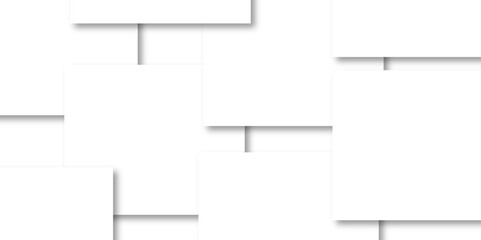Abstract design with white transparent material in triangle and square shapes on white background. Square in bright light with paper texture.Modern and creative design with different size white boxes.
