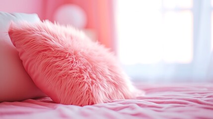 Use Pillow to craft a visually stunning image with pink Fuzz tones, selective focus, and designated copy space attractive look