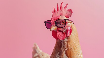 A playful and colorful photograph , showcasing a chicken hen with vibrant sunglasses against a vivid pastel background, exuding a sense of fun and eccentricity generative ai images - obrazy, fototapety, plakaty