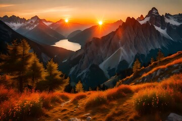 View of sunrise in the mountains. - obrazy, fototapety, plakaty