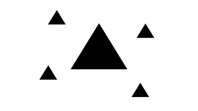 Zoom in and out animation the triangle symbol. Large black symbol in the center and four small symbols around. Seamless looped 4k animation on white background