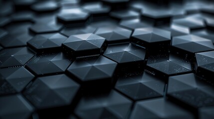 A 3D illustration of dark hexagonal shapes with glowing edges, presenting a futuristic vibe, abstract render generative ai images