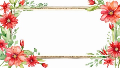 Fototapeta premium Add a pop of color to your design with our watercolor red floral frame mockup. Vibrant blooms embrace the open space, awaiting your content
