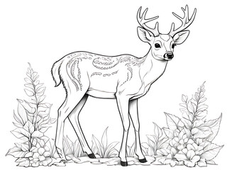 Cute Deer coloring page outline illustration