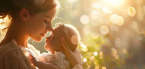 A close-up of a mother tenderly cradling her newborn, soft diffused lighting, neutral backdrop, close crop, lifestyle photography