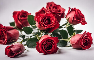 Red roses isolated on white background. Bouquet of fresh flowers
