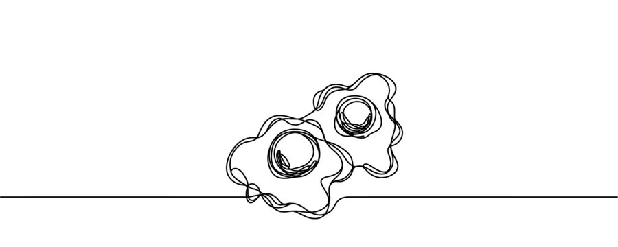 scrambled eggs in one line. breakfast illustration