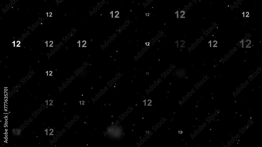 Poster template animation of evenly spaced twelve numbers of different sizes and opacity. animation of tran