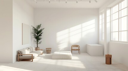 Fototapeta na wymiar Render a room with furniture decor in a minimalistic style against a white wall for a clean and elegant look attractive look