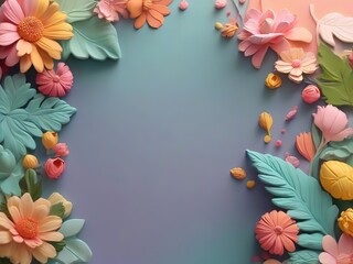 Colorful paper flowers on blue background. Flat lay, top view - 777636375