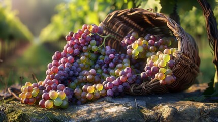 Basket of Harvested Grapes