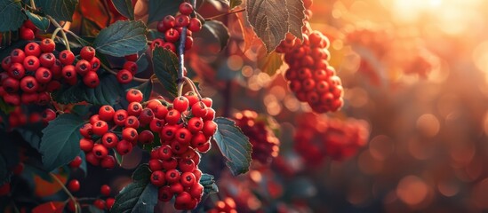 A bunch of vibrant red berries hanging gracefully from a trees branches. - Powered by Adobe