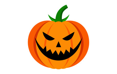 Vector jack-o-lantern with a menacing grin. Halloween pumpkin illustration. Isolated on white backdrop. Concept of Halloween, festive decor, autumn celebration, spooky symbol,  October tradition.