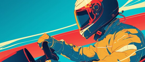 A gokart racer tightens their helmet, the track a ribbon of adrenaline and childhood dreams reignited, - obrazy, fototapety, plakaty