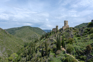 Fototapeta na wymiar Aerial view of a castle and hills