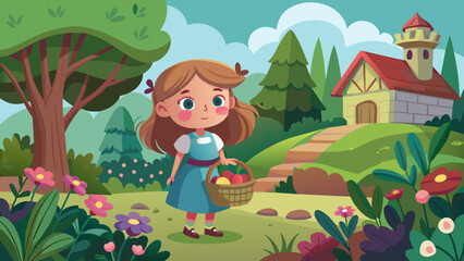 illustration-of-little-girl-with-basket-in-garden