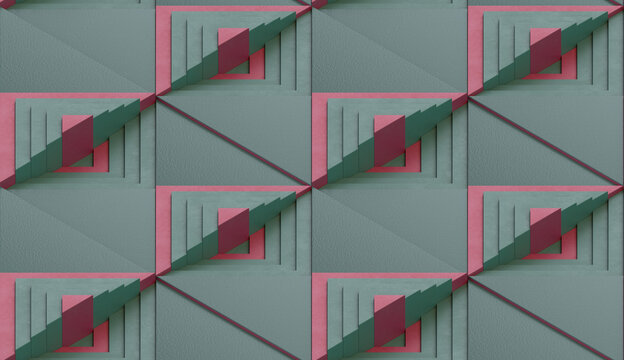 Valley of square stairs. Green and red color.