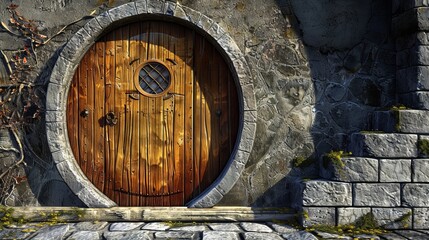 Medieval Cartoon Wooden Door with Round Window 3D