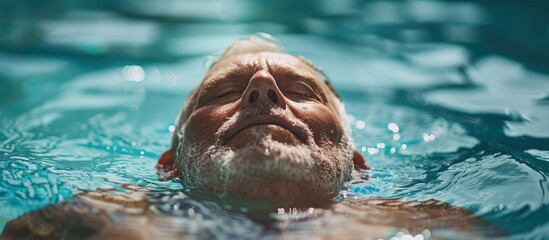 An older man swims in a pool of water, submerging his head as he propels himself through the water.