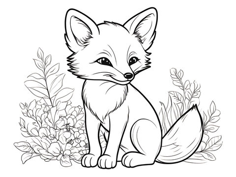 Fox coloring page outline illustration