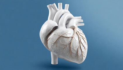 3D rendered illustration of white human heart. Human's anatomy. Cardiology and health concept.