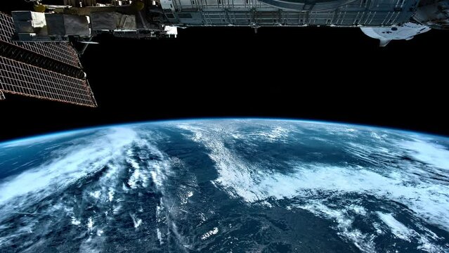 Earth from space. Time lapse of over the Earth seen from the International space station. Space exploration of planet Earth at night. Elements of this video furnished by NASA.