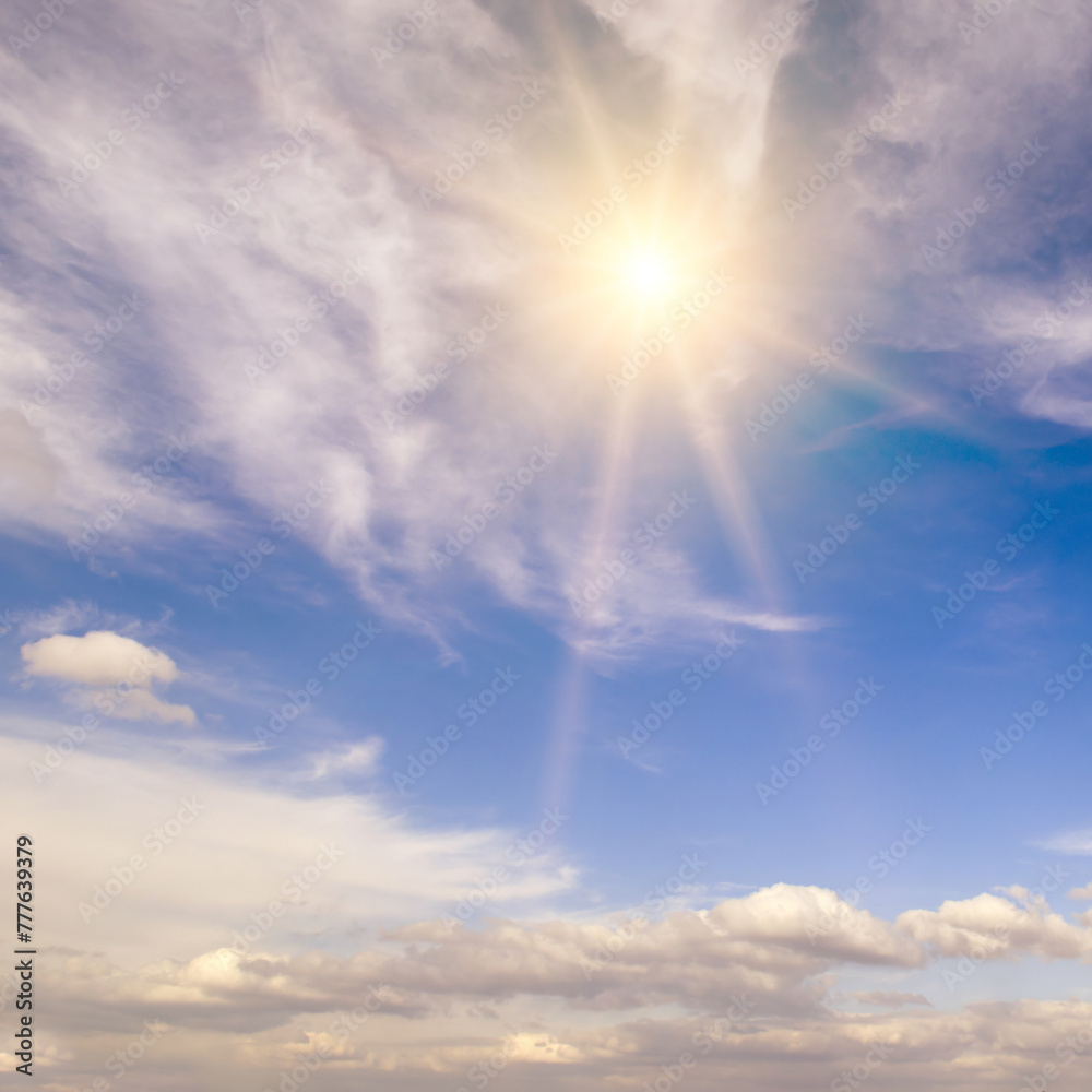 Poster bright sun on the blue sky.