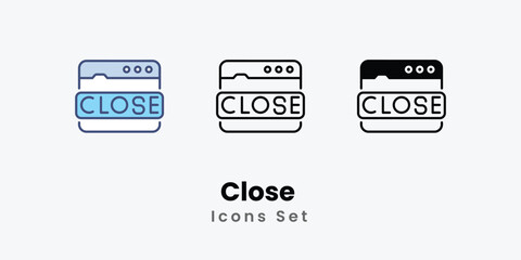 Close  Icons set thin line and glyph vector icon illustration
