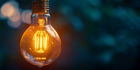 A classic vintage Edison light bulb on black background with space for text, concept of good idea, creative, knowledge and study.