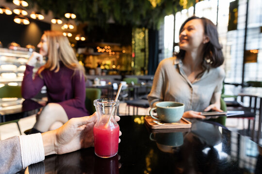 group of friends in a vegan restaurant
