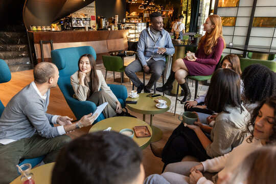 group of friends in a vegan restaurant