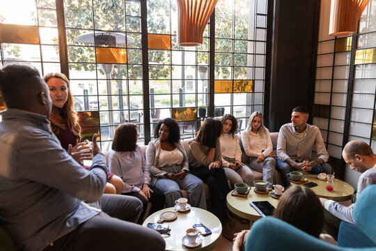 group of friends in a vegan restaurant